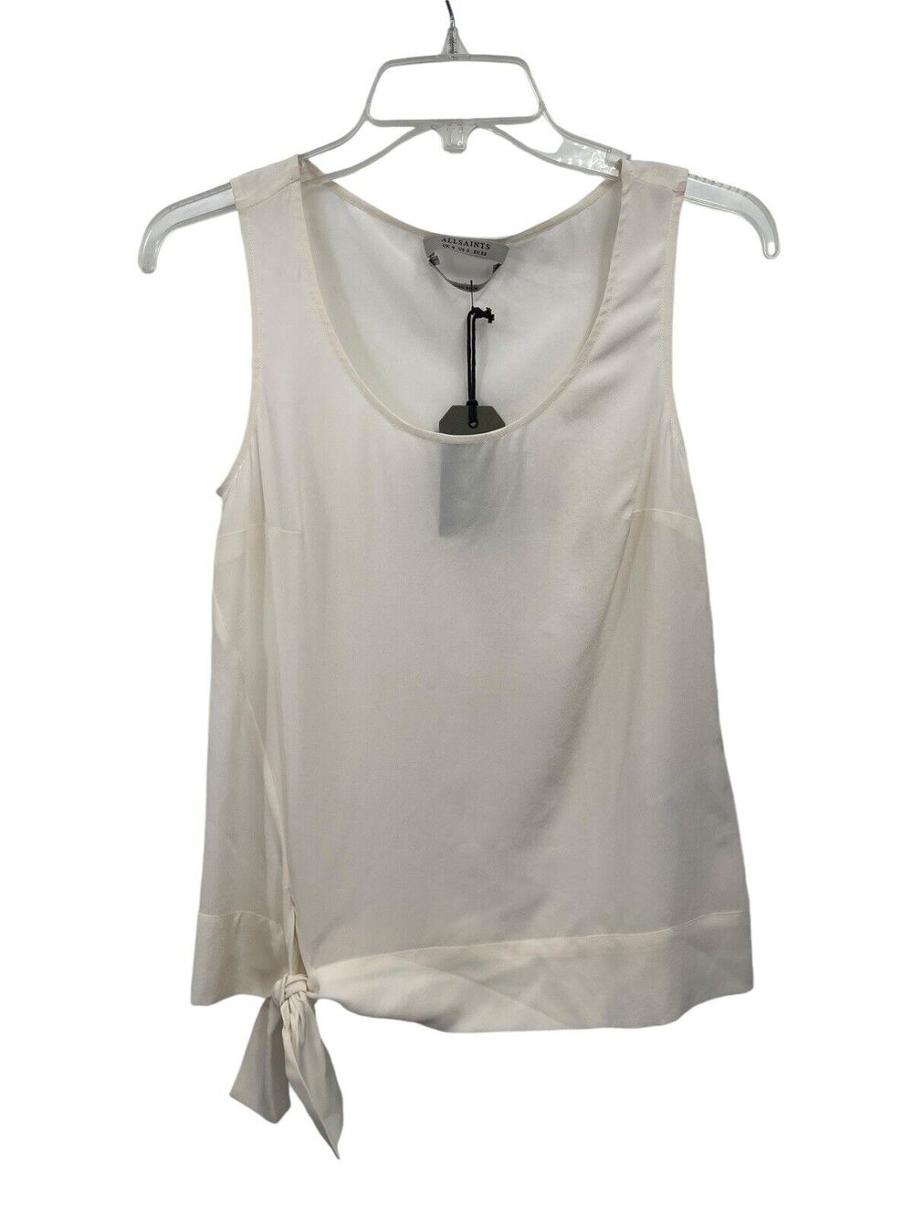 NWT Allsaints Neely Top Sleeveless Tie Hem Chalk White Silk Size 0